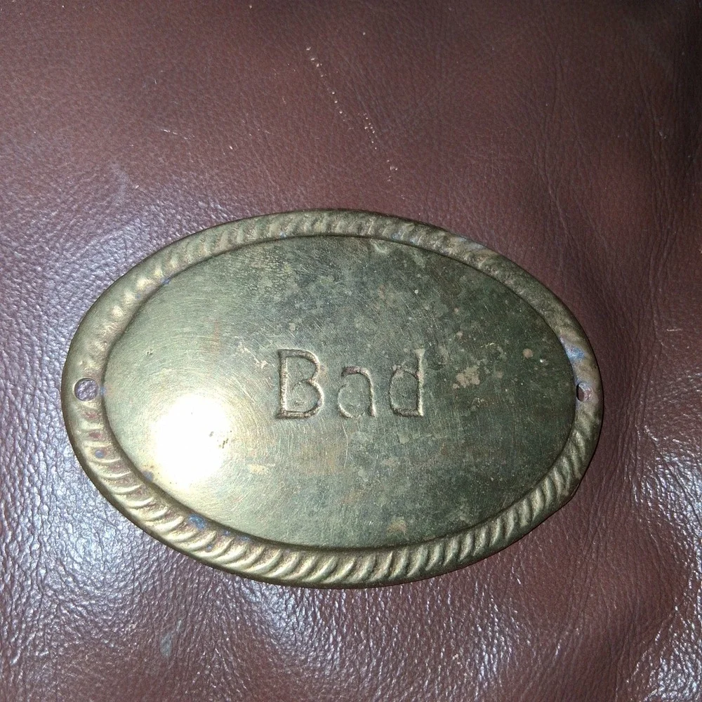 Vintage Brass Oval Belt Buckle Bad Engraved Stamped Rope Border 3.5 Inch